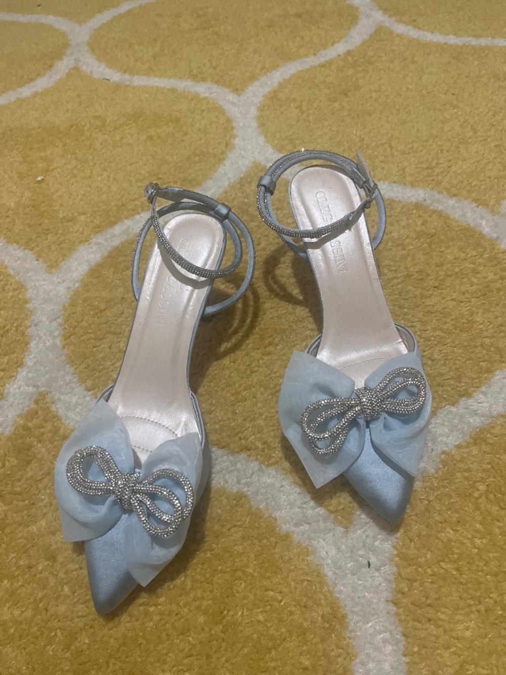 Blue Oleg Cassini Rhinestone Strap Heels